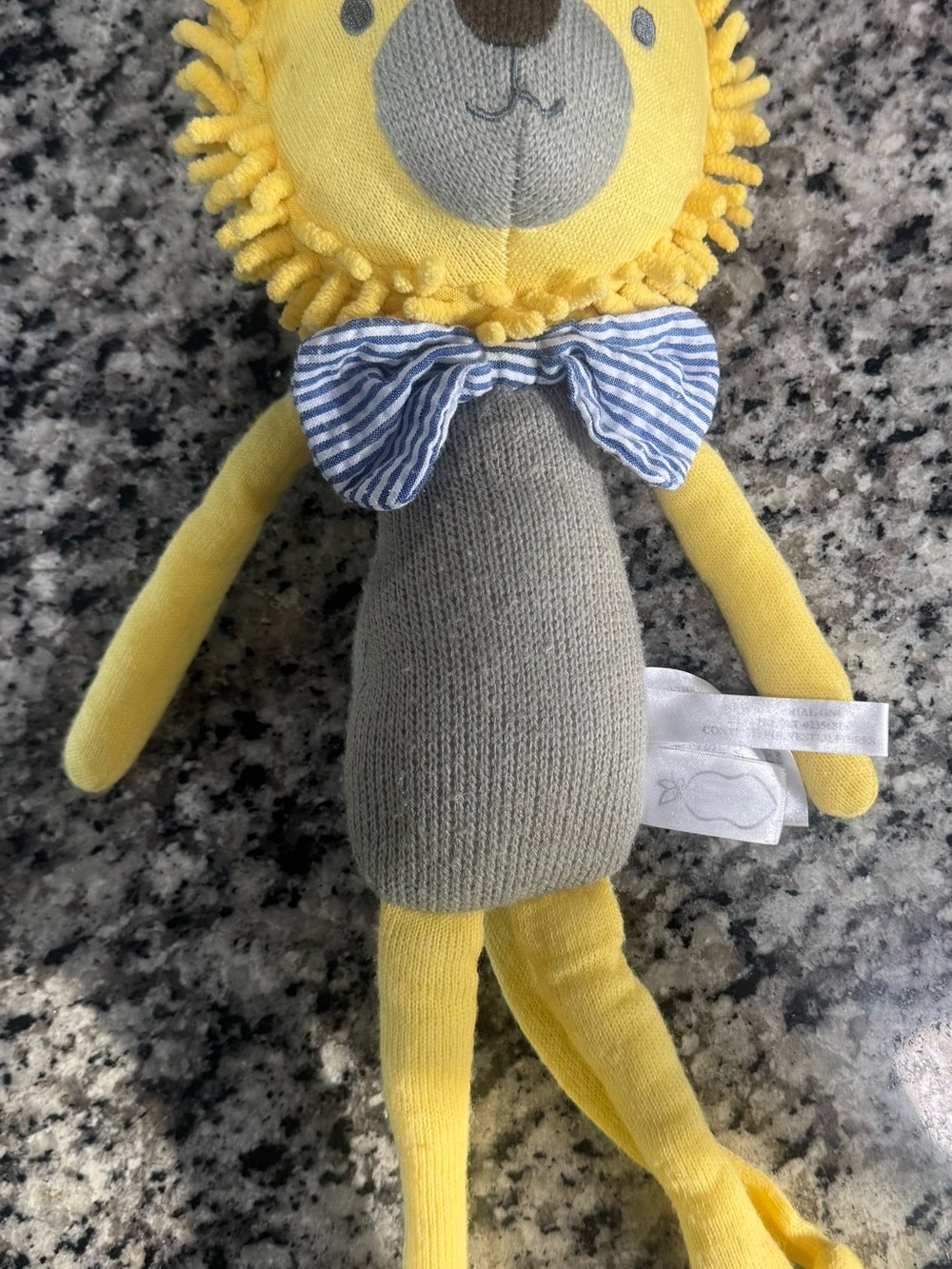 The Peanut Shell Plush Yellow Leon Lion Stuffed Animal Blue Stripe Bow Tie 16 In